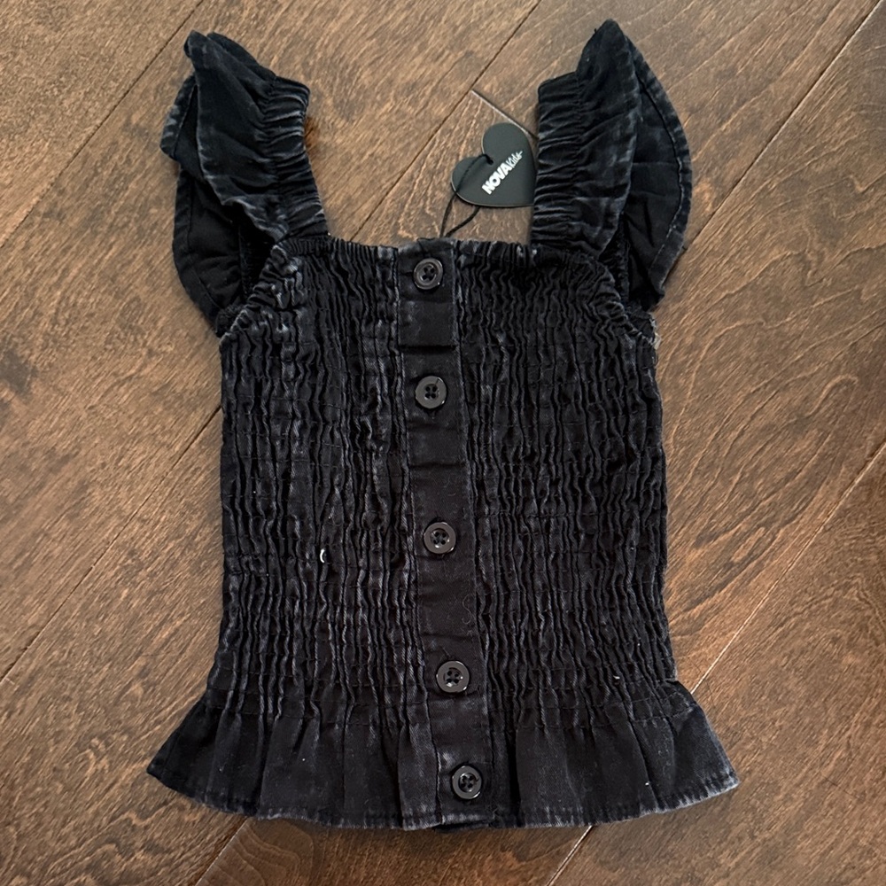Fashion Nova Black Ruffled Button-Down Blouse